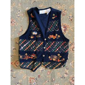 Casey & Max Vintage Fall 100% Cotton Pumpkin Woven Themed Button Vest, size M